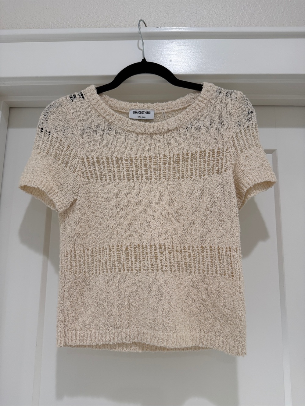 LNA Cream Knit Short Sleeve Sweater